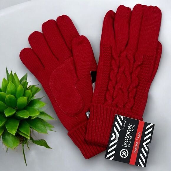 ISOTONER SIGNATURE Women's Lined Cable Knit Gloves One Size in Red Color - Picture 1 of 3